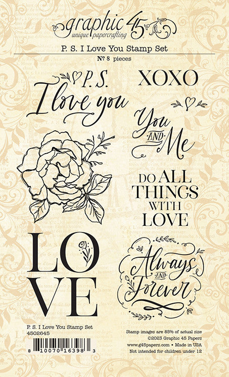 Graphic 45 P.S. I Love You  4 x 6 Stamp Set